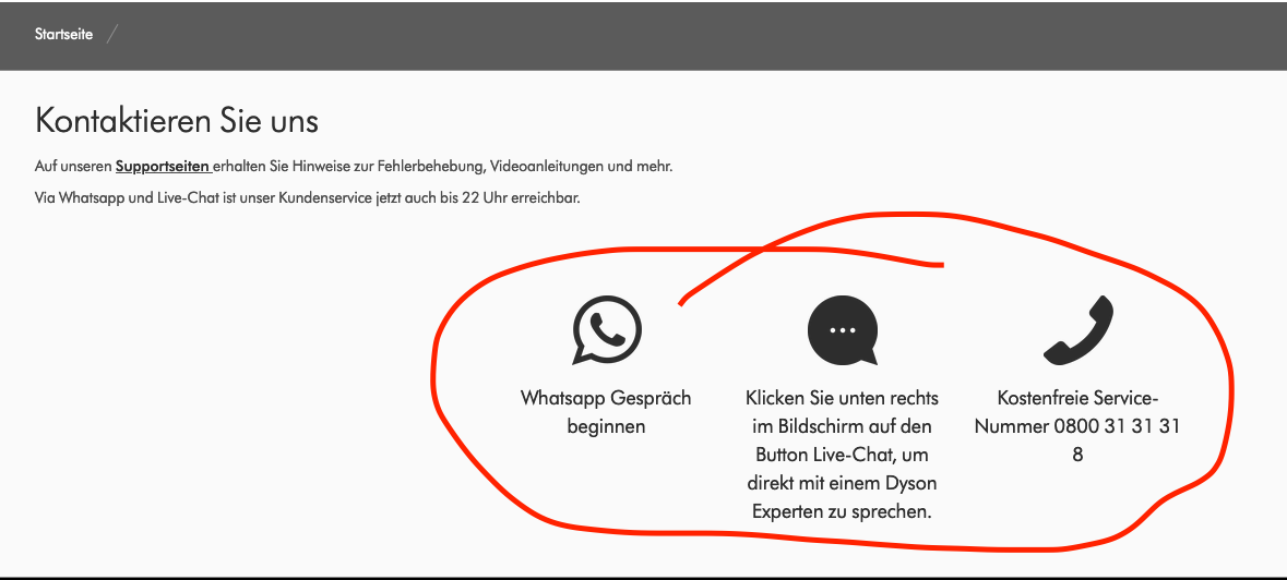 Weitere Kontaktmöglichkeiten für den Kundensupport